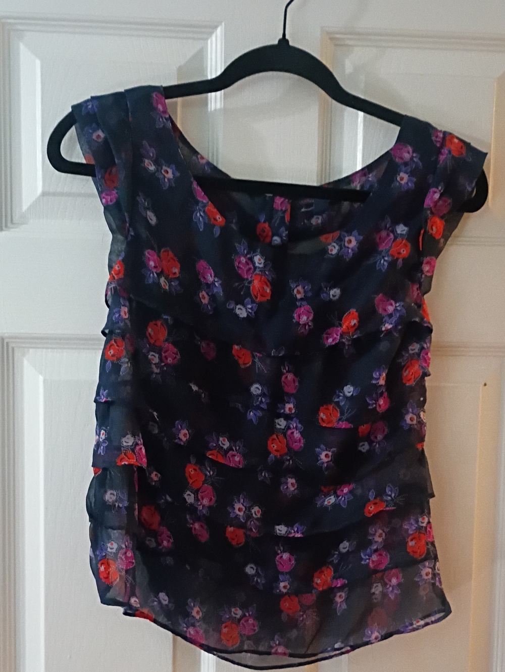 American Eagle Outfitters Navy Floral Ruffle Shell Top